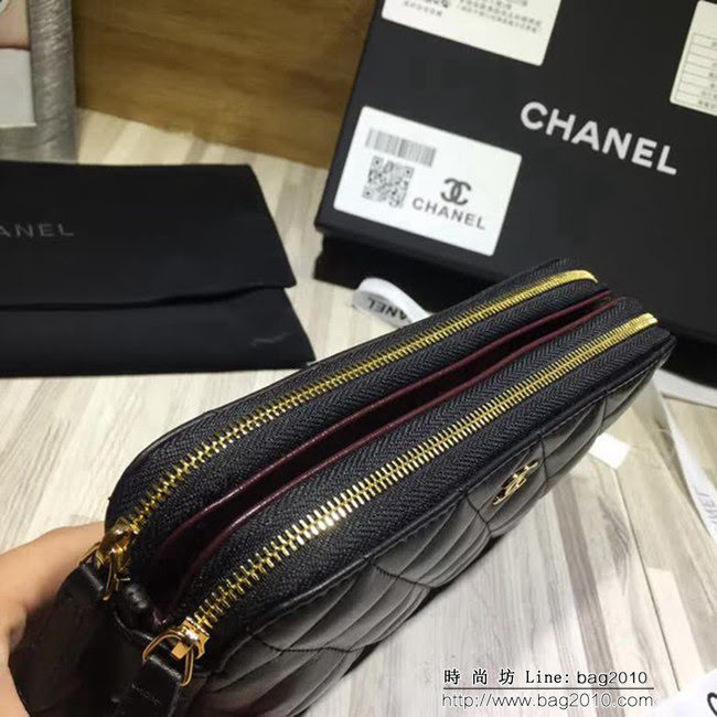 香奈兒CHANEL 2018新款 進口平紋小羊皮雙拉鏈鏈條包手機包82527 DSC1435